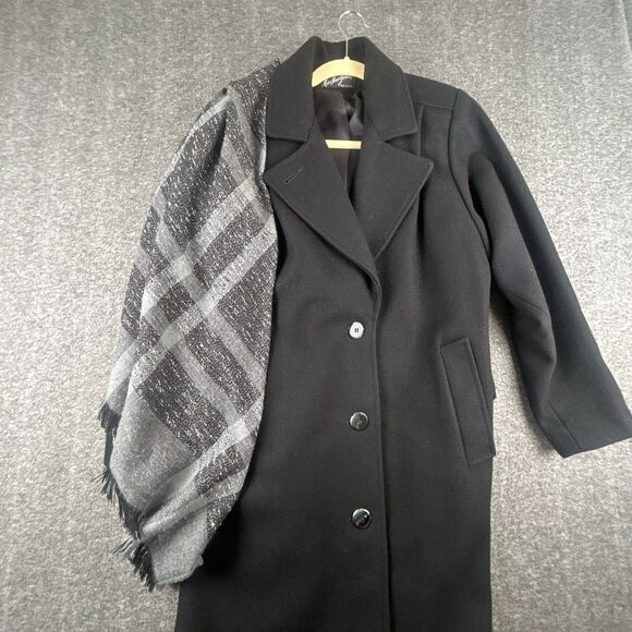 VTG Miss New Yorker Wool Blend Scarf Coat Womens Sz L Black USA Made 90s Winter - Picture 5 of 14